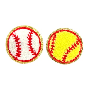 Parche amarillo de béisbol o sóftbol (autoadhesivo y termoadhesivo), parche de chenilla brillante de 6,35 cm, sudadera para mamá del equipo de sóftbol, camisetas del equipo.