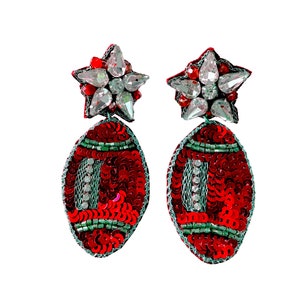 Football Sequin Earrings: Red and Gold Game Day Jewelry