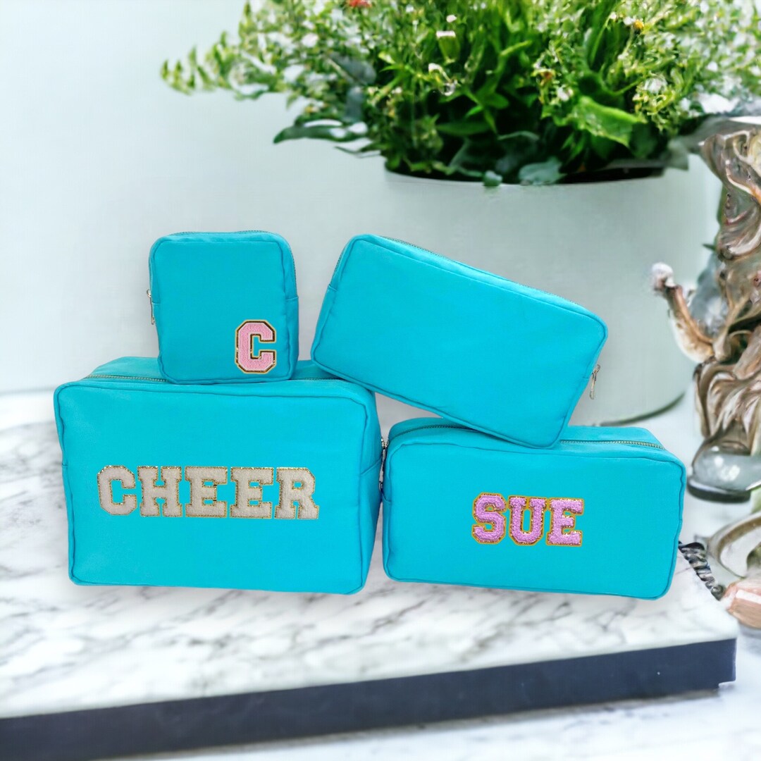 Custom Nylon Bag Makeup Pouch Customizable With Glitter Varsity Letter
