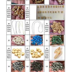 May include: A selection of jewellery-making beads and components. Includes gold, silver, rose gold, and black beads in various shapes, such as round, star, and letter beads. Also shown are silver-coloured wire pieces, 36cm and 85cm in length.