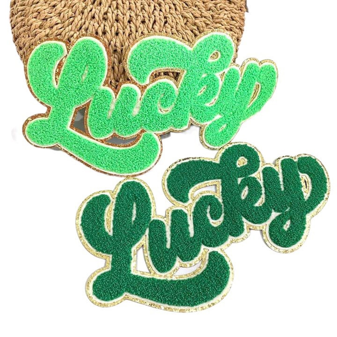 Lucky Patch Chenille Patch St Pattys Day Saint Patrick Iron On Patch Only  Fuzzy Chenille DIY Patch Glitter Varsity Nylon Pouch Shirt 