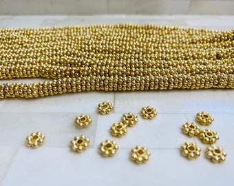 14k 8mm Daisy Brushed Gold Daisy Bead - 8mm Gold Disc Spacer Accent Bead- 8mm