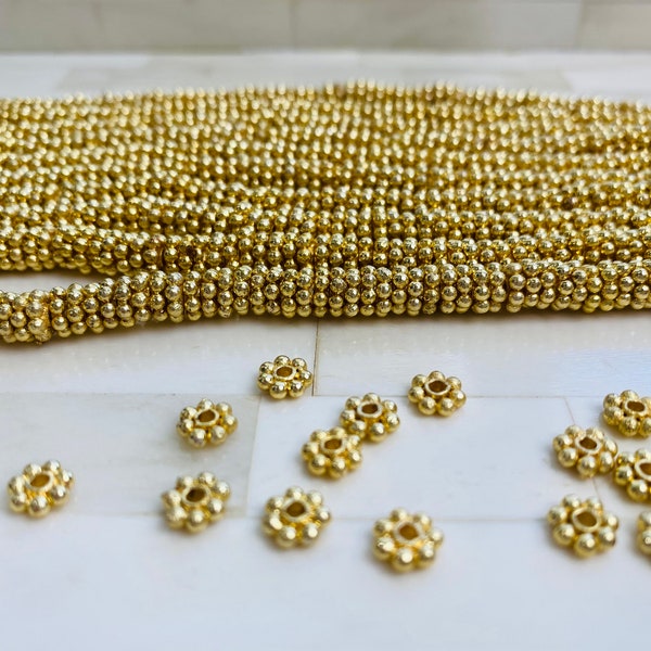 6mm Daisy Brushed Gold Plated Daisy Bead - 6mm Gold Disc Spacer Accent Bead