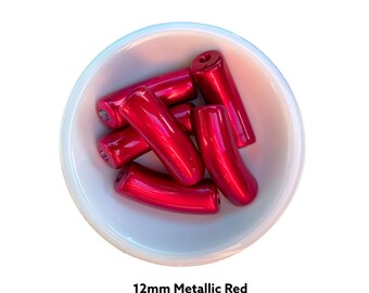 12mm- Holiday Red Metallic Tube Acrylic Beads, Curved Tube Beads, Resin 11 mm x 35mm, Bamboo Bracelet Bangle ACRYLIC TUBE BEAD