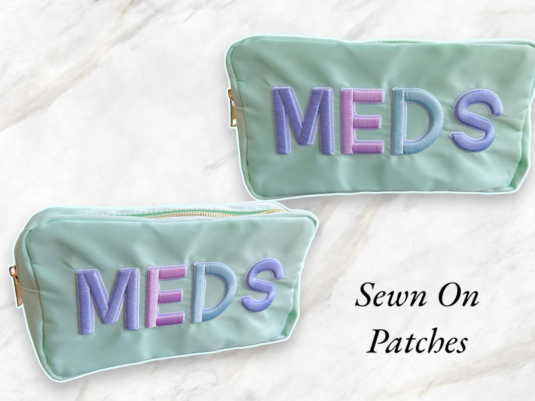 MEDS Sewn on Nylon Cosmetic Bag Premade With Letter Initial Patches
