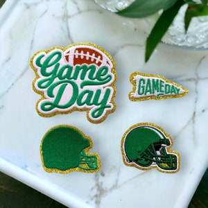 Green Game Day Patch - Self Adhesive or Iron On- Chenille Football Patch- Flag ,Helmet, Football  Football Patch for stadium bag Miami