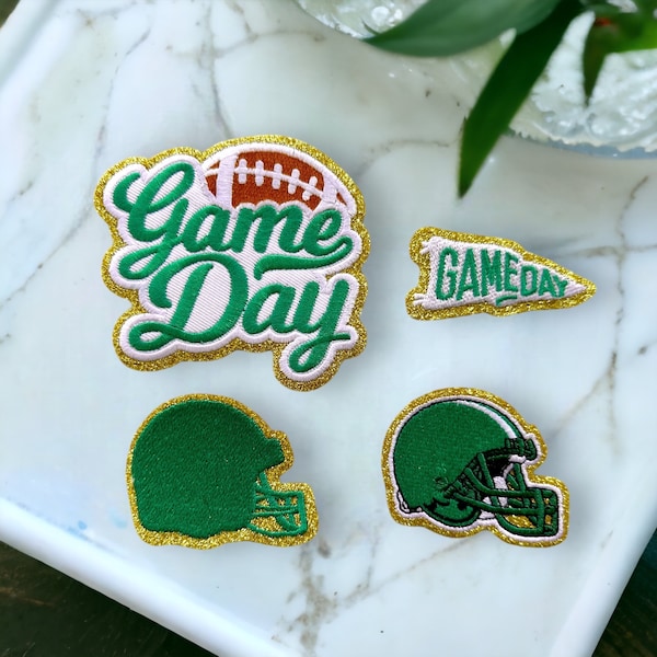 Green Game Day Patch - Self Adhesive or Iron On- Chenille Football Patch- Flag ,Helmet, Football  Football Patch for stadium bag Miami