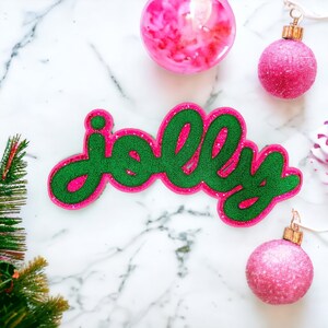 ジョリーグリーンのシェニールアイロンパッチ - グリッタークリスマスアルファベット