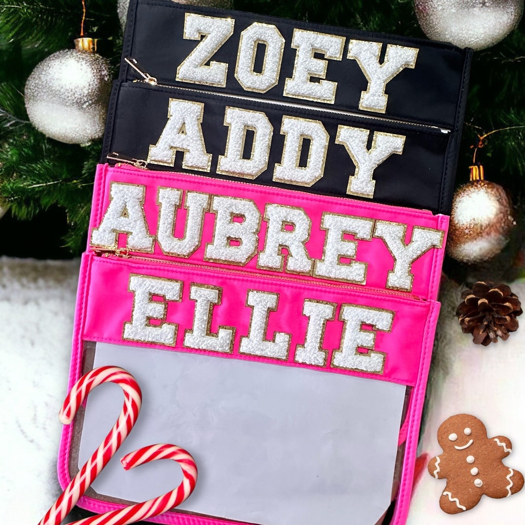 Clear Nylon Cosmetic Bag Snack Pouch DIY Customizable W Glitter Varsity