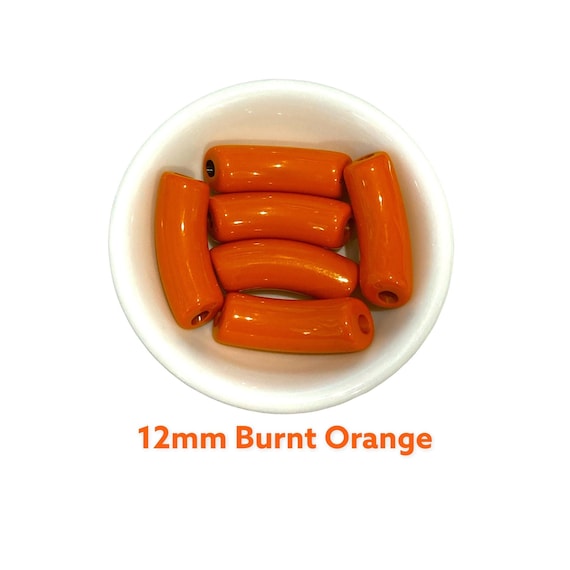 Burnt Orange Acrylic Tube Beads: 11mm Curved Resin Beads