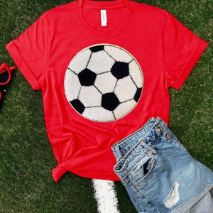 Soccer Ball Patch: Iron On Glitter Chenille Applique (9.5”)