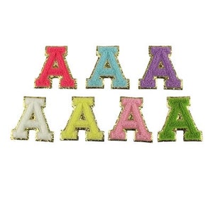 Parche de letras autoadhesivo- Chenille Alphabet DIY Patch Gold Glitter Trim Varsity Letter Perfecto para bolsa de nylon bolsa cosmética DIY bordado