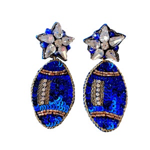 Football Beaded Earrings, College Game Day Earrings, Royal Blue and Gold, College Football Team Earrings GameDay Outfit Sequin, Gators NY TX