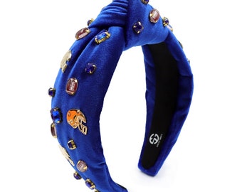 Royal Blue Football Headband: Jeweled Game Day Top Knot