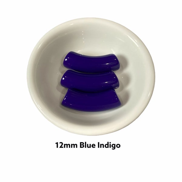 12mm Blue Indigo- Fall - Acrylic Beads, 10mm (12mm) Curved Tube Beads, Resin ,Bracelet Bangle Tube Bead Waterproof Bangle