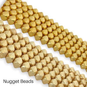 6mm Nugget Cube- Brushed Gold Nugget Bead - 6mm Gold Disc Spacer Accent Bead, Gold Plated Square Nugget Spacer Accent Bead