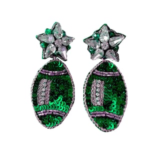 Football Beaded Earrings, College Game Day Earrings, Green and Gold, College Football Team Earrings GameDay Outfit Sequin, Bears ,Bulls