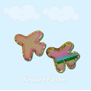Remendo de avião autoadesivo-remendo diy de avião de chenille com acabamento de glitter dourado-carta do time do colégio-perfeito para bolsas e roupas de náilon