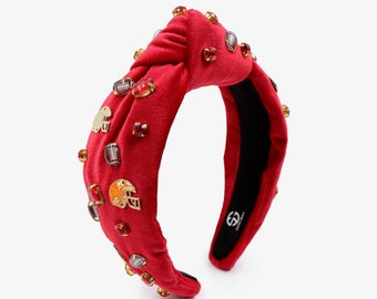 Red Football Headband: Jeweled Game Day Top Knot Headband - Etsy display picture 2