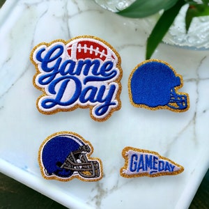 Royal Blue Game Day Patch - Selbstklebend oder zum Aufbügeln - Chenille Fußball Aufnäher - Flagge, Helm, Fußball Fußball Aufnäher für Stadion Tasche UK UF