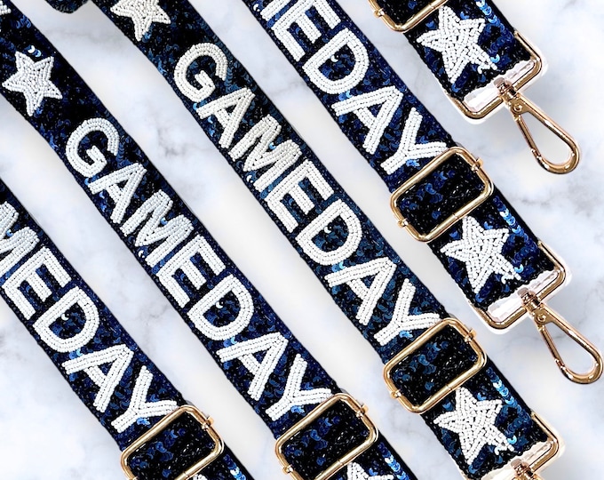 Handmade Beaded Game Day Strap: Navy, Stars, Adjustable