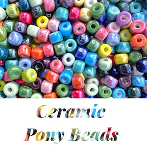 Cuentas de cerámica de poni - 20 cuentas - Cuentas de poni perladas, cristal checo, pulsera de cordón de lurex, fabricación de joyas con cuentas, cuentas de agujero grande, bricolaje