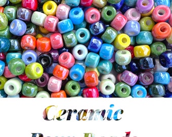 Ceramic Pony Beads- 20 Beads- Pearlescent Pony Beads, Czech Glass, Lurex Cord Bracelet ,Beaded Jewelry Making, Large Hole Bead, DIY