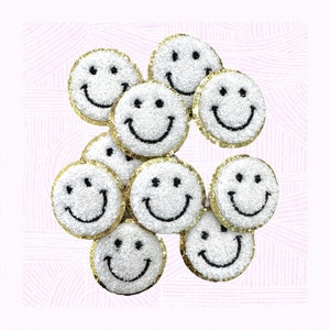 Vintage Patch Pastel Smiley Faces PNG Set with Glitter Backing, Chenille Smiley  Face, Digital Patch, Font Set