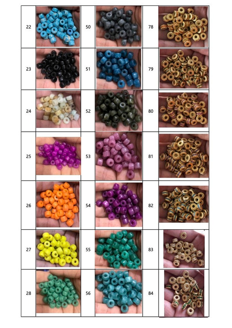May include: A selection of small, coloured beads in various shades, including blue, black, white, purple, orange, yellow, and green. The beads are displayed in small piles, showcasing their diverse colours and textures. Suitable for jewellery making and crafts.