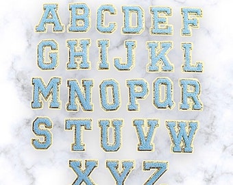 Baby Blue Letter Patch - Self Adhesive -Chenille Alphabet Diy Gold Glitter Varsity Letter Nylon Pouch cosmetic embroidery