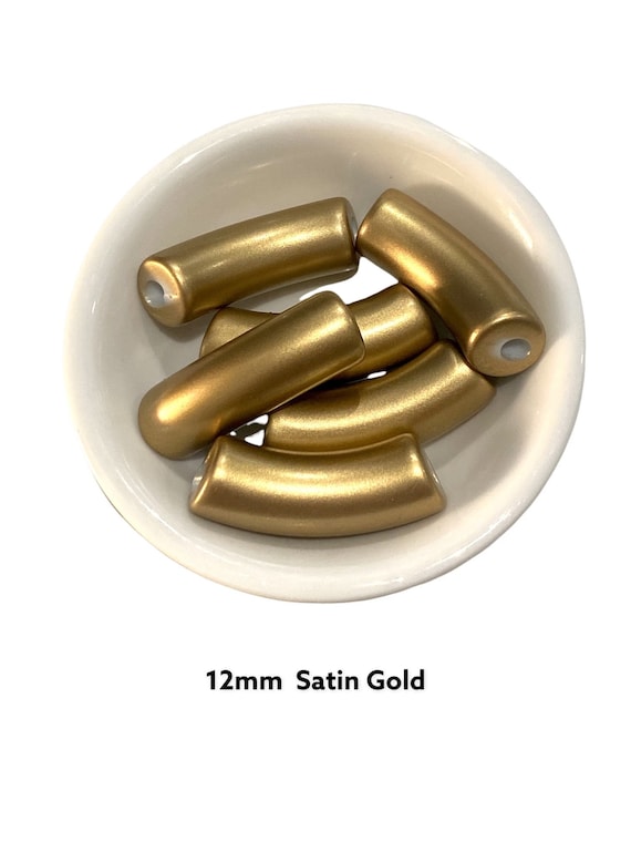 Satin Gold Curved Tube Beads: 12 mm Acrylharz Bambus Perlen - Etsy.de