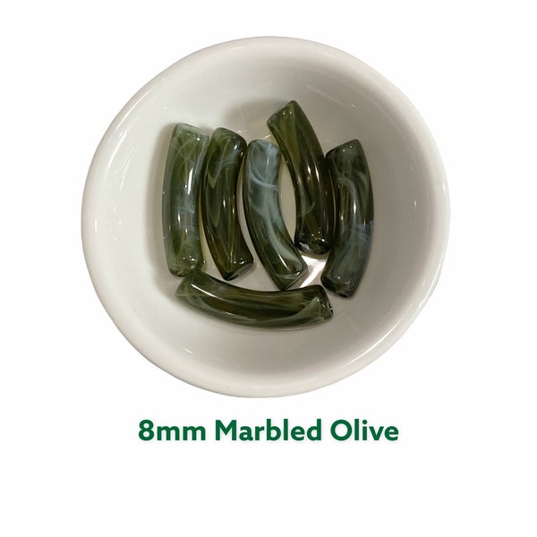 8mm - Olive Green- Small Acrylic Tube Beads, Curved Tube Beads, Resin, Bamboo Bracelet Bangle Acrylic Tube