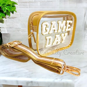 Bolsa Gold Game Day - Bolsa de Estádio Aprovada - Bolsa para Concertos - Bolsas Transparentes - Bolsa Esportiva Crossbody - Bolsa Transparente para Estádio - Bolsa Crossbody Transparente
