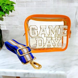 Bolsa para o dia do jogo - Florida Gators, bolsa para estádio aprovada - Bolsa - Bolsas transparentes - Crossbody Sports - bolsa transparente para estádio - Azul Laranja