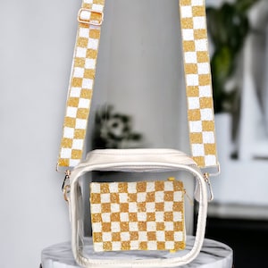 Classic Checkered Adjustable Beaded Strap Perfect for Stadium Bags Concert- Clear Bags -Game Day Crossbody Sports Team Football STRAP or bag