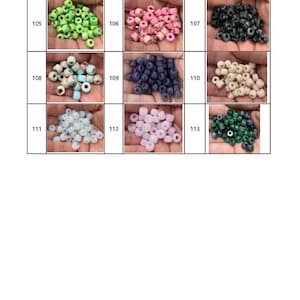 May include: A selection of small, colourful beads in various shades, including green, pink, blue, and white. The beads are displayed in small piles, showcasing their diverse colours and textures. Ideal for jewellery making and crafting.