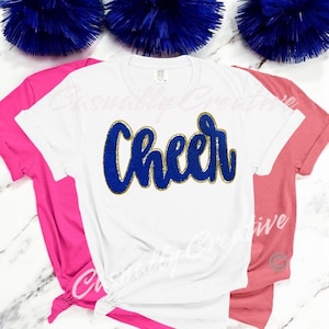 Écusson chenille pailleté bleu royal Cheer : appliqué thermocollant (11 x 6 po.)