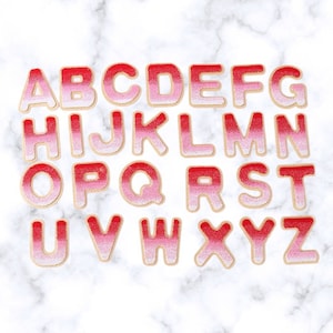 Remendo de letras ombré vermelho-autoadesivo e ferro no alfabeto diy acabamento dourado-carta do time do colégio perfeito para bolsa de nylon cosméticos diy