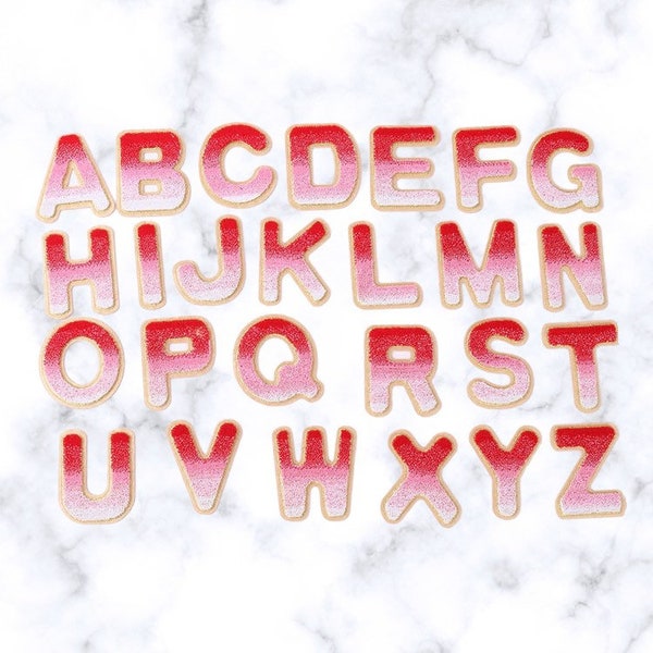 Red Ombré Letter Patch - Self Adhesive & Iron On Alphabet Diy Gold Trim - Varsity Letter Perfect for Nylon Pouch cosmetic DIY