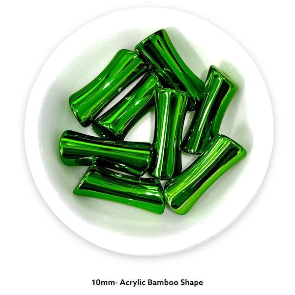 Game Day- 10mm Metallic Green Bamboo New Shape - Acrylic Tube Beads Acrylic Bamboo Beads, Curved ,Bracelet Bangle Tube Holiday- Beads Only