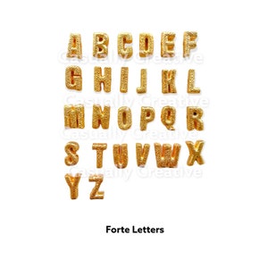 14k Gold Forte letter Beads - Large Hole- Gold Plated Alphabet cut out Forte Accent Beads- Pairs w Forte Gemstone Beads-9x15 Tie  Cord Lurex
