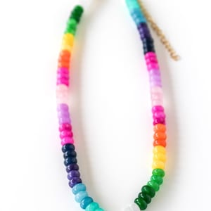 Collar de la Colección Costera: Gargantilla con piedras preciosas de vidrio, cuentas de vidrio anthro, collar artesanal con cuentas de colores, GemN-03