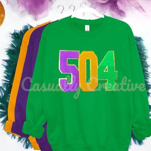 504 - Parche de chenilla para carnaval local - Parche termoadhesivo - Solo parche - Parche para fiesta - Parche DIY de Luisiana - Sudadera universitaria con purpurina - Camiseta