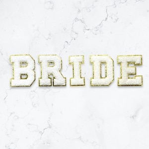Parche BRIDE - Parche de chenilla con purpurina de 3" para planchar, letras de chenilla, camisa de novia, chaqueta de señora, sudadera, despedida de soltera