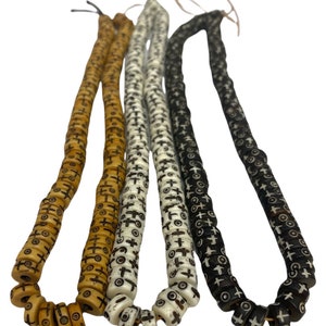 8mm Bone Beads Natural Carved White, Black, Brown Ox Bone beads Hand Etched, heishi saucer, bone beads, Rondelle beads Full strand 15.5"