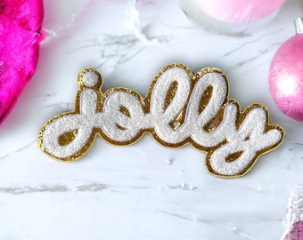 Jolly Chenille Iron On Patch: White Glitter Christmas Applique