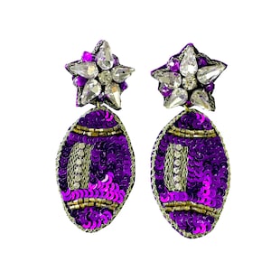Football Beaded Earrings, College Game Day Earrings, Purple and Gold, Louisiana College Football Team Earrings GameDay Outfit Sequin