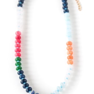 Collar de la Colección Costera: Gargantilla con piedras preciosas de vidrio, cuentas de vidrio anthro, collar artesanal con cuentas de colores, GemN-01