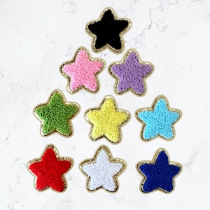 Star Patch- Self Adhesive  Chenille usa 4th of july DIY Patch with Gold Glitter Trim- Varsity Letter- Perfect for Nylon Pouches