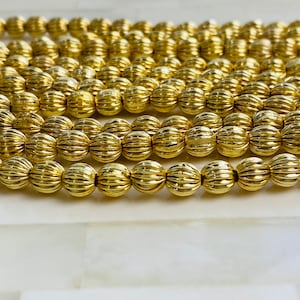 14k Brushed 8mm Gold Watermelon Bead - 8mm Gold Ball Spacer Accent Bead